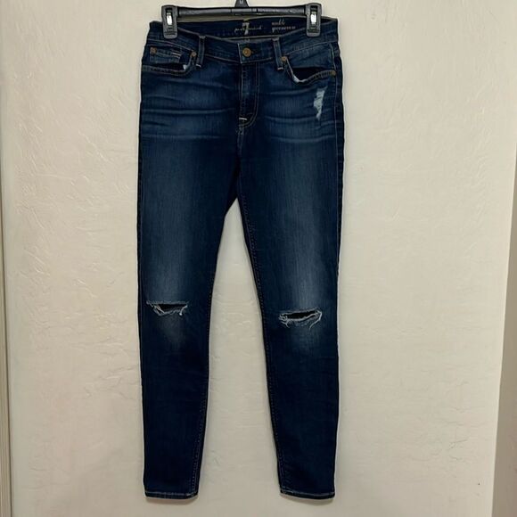 7 For All Mankind Distressed Ripped Denim Ankle Gwenevere Jeans Contemporary - Picture 1 of 12